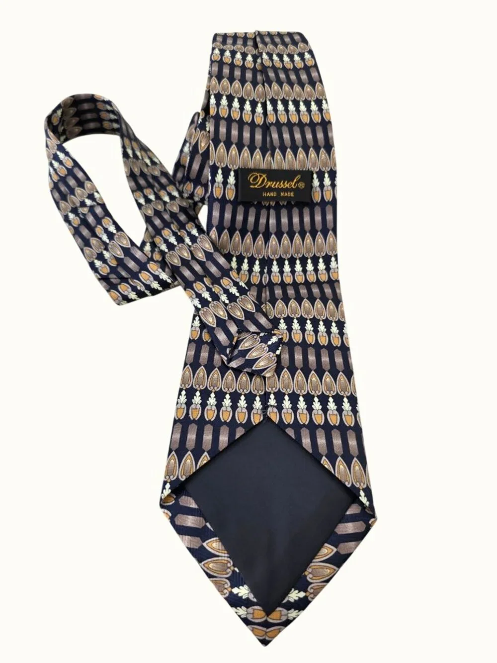 Drussel Handmade Silk Tie Geometric Gold Lavender Navy Necktie 4
